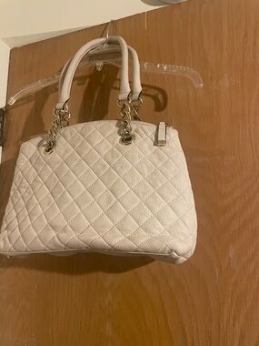 Calvin Klein Quilted Cream Shoulder Tote with Gold Chain Handles